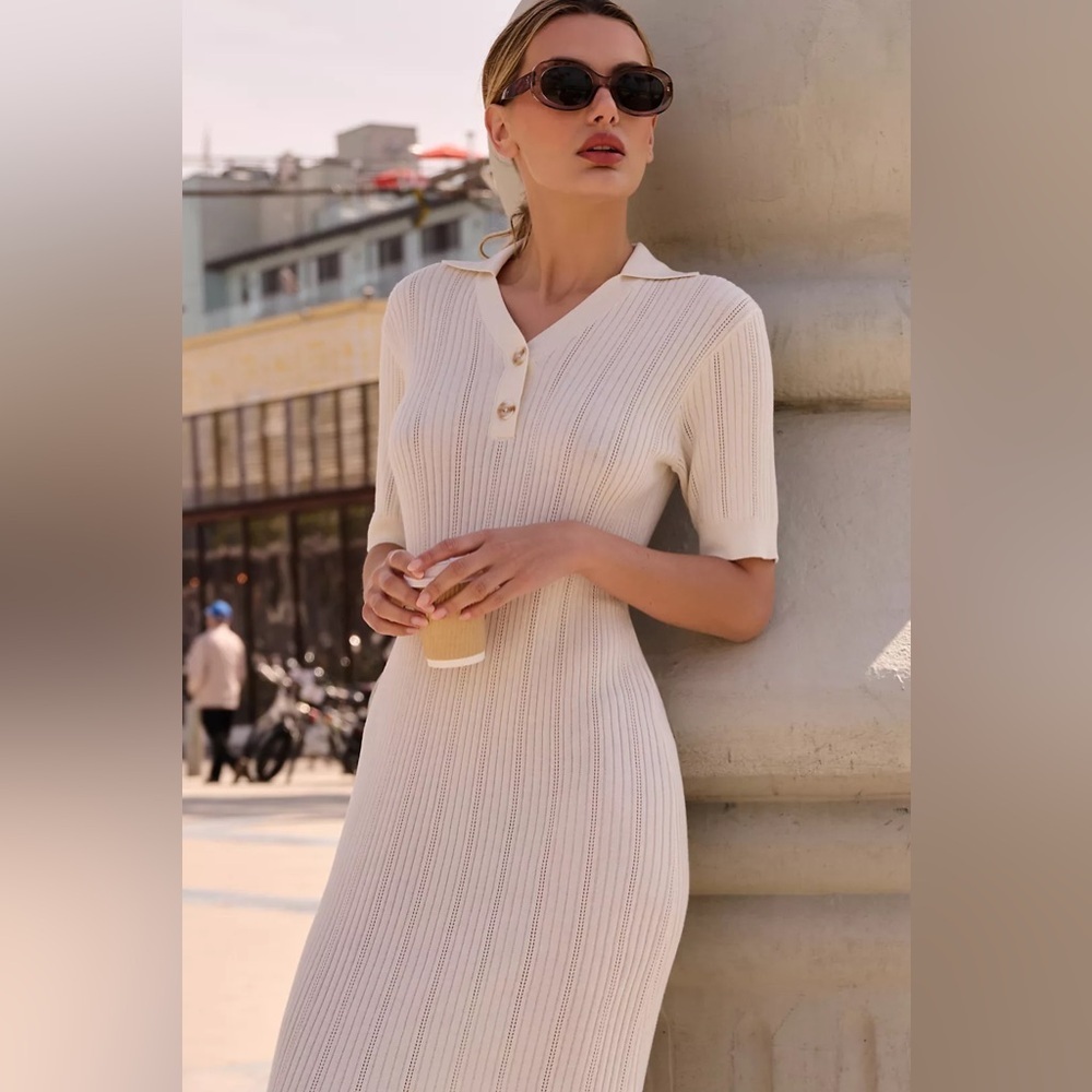 SOLD Varley Andrea Knit Maxi Dress White NWT - Picture 4 of 14
